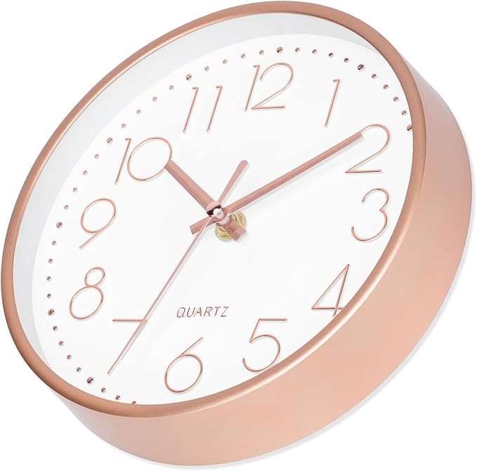 Foxtop 8 Inch Wall Clock Modern Small Wall Clocks Battery Operated Silent Non-Ticking Round Quartz Rose Gold Wall Clock for Office Bedroom Kitchen Home School