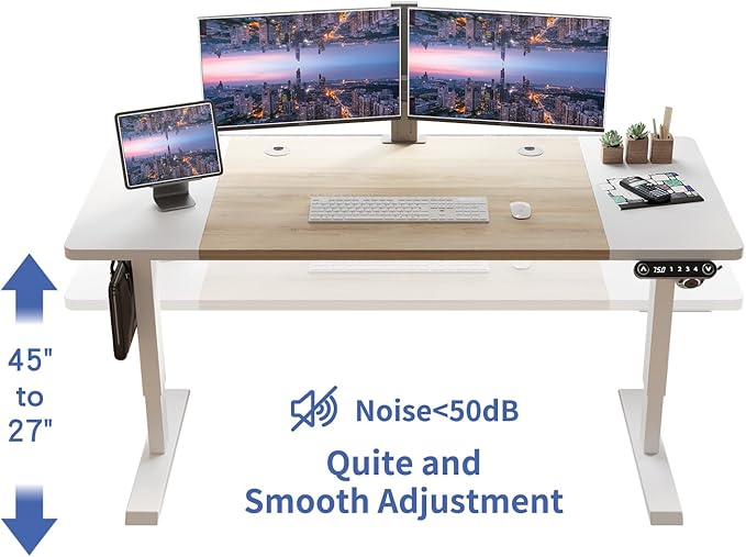 63 Inch Electric Standing Desk, Height Adjustable Sit Stand Desk with Memory Control and Spacious Desktop for Home Office