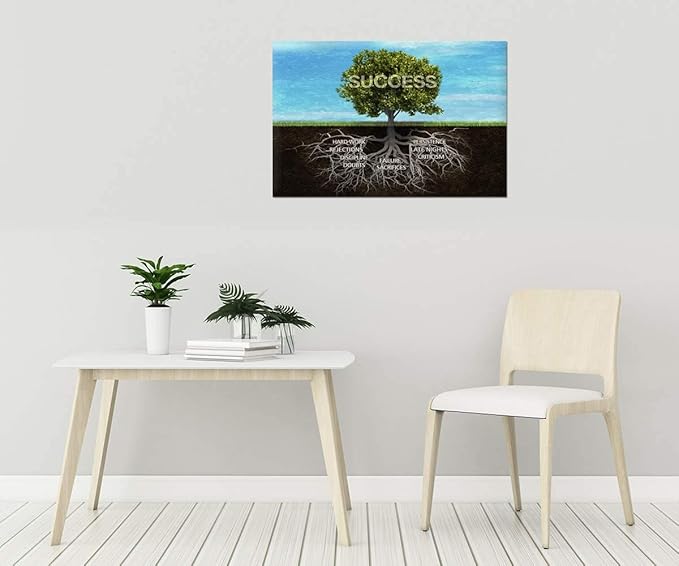 Yatsen Bridge Modern Motivational Wall Art for Office Decor Success Tree Roots Inspirational Wall Posters Entrepreneur Canvas Art Framed Ready to Hang - 12''Hx16''W