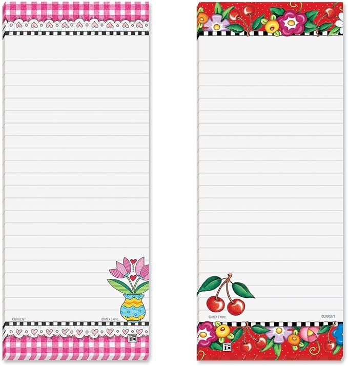 Mary Engelbreit Bright Floral Magnetic Notepad Set – Set of 12 Memo Pads, 6 Designs, 30-Sheet Pads, 3¼ x 8 Inches, Shopping List, to-Do Notes, Printed in The USA, by Current