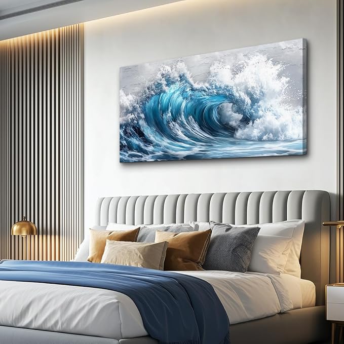 ZUITINGHUA Large Wall Decor For Living Room Canvas Wall Art For Office Modern Wall Decorations For Bedroom Ocean Waves Landscape Painting Black And White Pictures Artwork Room Home Decor 24x48 In