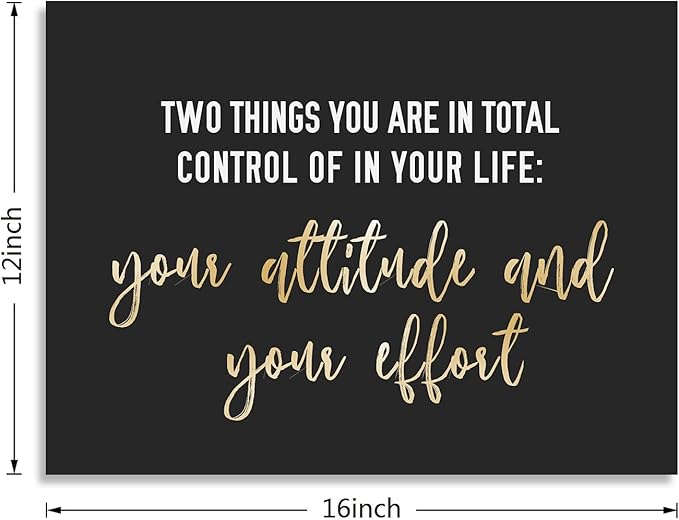 WOWGOOMO Entrepreneur Motivational Canvas Wall Art Inspirational Quotes Wall Art Control Your Attitude and Effert Canvas Print Framed for Home Office Workplace Classroom Bedroom Wall Decor 12"x16"