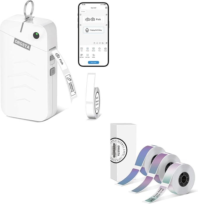 ORGSTA S001 Label Maker Machine with Tape, Portable Bluetooth Label Maker for Home and Office Organization, Thermal Label Printer Mini Printer with 3 Roll Label Tapes - Gradient