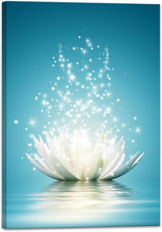 Canvas Prints Wall Art Lotus Flower Pictures Bathroom Decor Zen Painting Spa Photo Artwork Framed for Spiritual Meditation Yoga Room Ready to Hang 12 x 16inch
