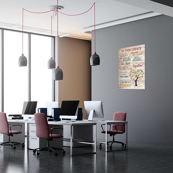 WHAOMIOT Inspirational Wall Art Poster - Positive Office Wall Decor Print Canvas In This Office We Are A Team Best Motivational Quotes Modern Office Decorations (16 X 24 Inch, Frameless)
