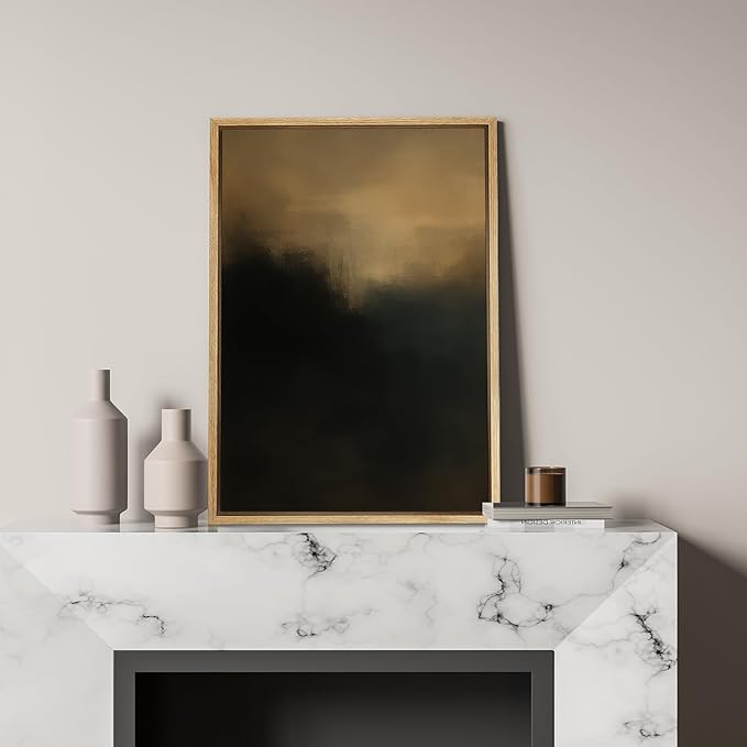 SIGNFORD Framed Canvas Print Wall Art Amber Veil Abstract Golden and Deep Brown Minimalist Illustration Modern Art Decorative Chic Relax/Zen for Living Room, Bedroom, Office - 16"x24" Natural