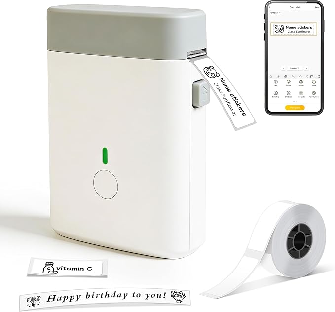 ORGBRO Label Maker Machine with Tape, DX1 Portable Bluetooth Label Printer for Home Office Organization, Support Pre-Cut & Continuous Labels, Inkless Thermal Small Labeler for School Kitchen, White
