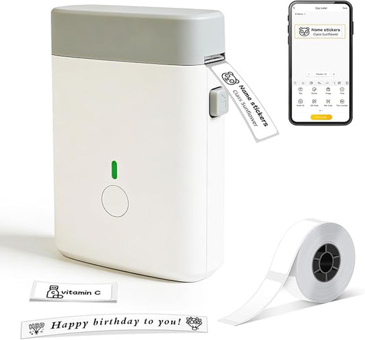 ORGBRO Label Maker Machine with Tape, DX1 Portable Bluetooth Label Printer for Home Office Organization, Support Pre-Cut & Continuous Labels, Inkless Thermal Small Labeler for School Kitchen, White