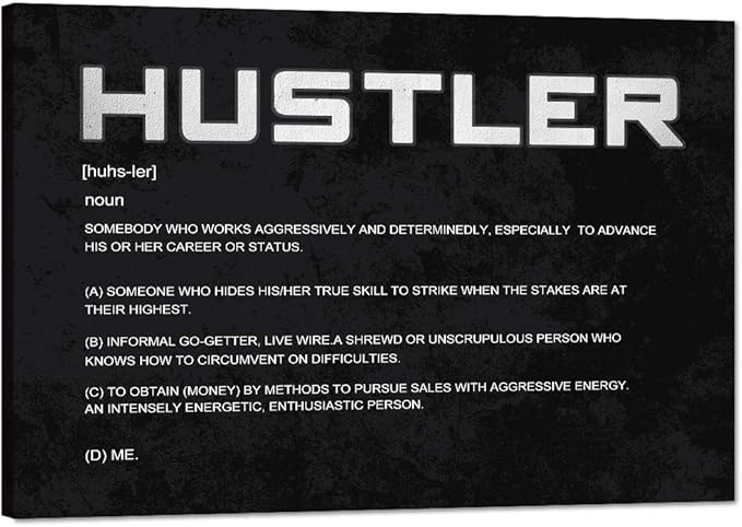 Inspirational Posters Motivational Canvas Wall Art Inspiring Hustler Noun Entrepreneur Quotes Pictures Painting Prints Artwork Decor for Home Office Framed Ready to Hang (24”Hx36”W)