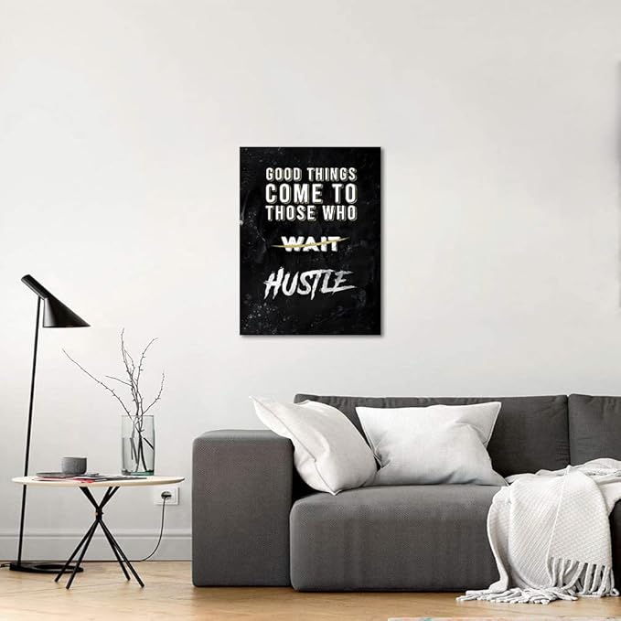 Black and White Letter Good Things Comes After Those Who Hustle Inspirational Posters and Prints Motivational Quote Art Wall Pictures for Living Room Office Framed Easy to Hang-18 Wx24 H