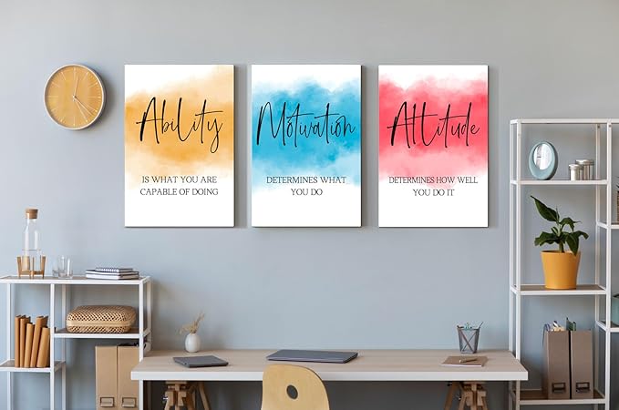 3 Pieces Ability Motivation Attitude Inspirational Wall Art Motivational Wall Canvas Art Quote Posters Inspirational Artwork Motivation Poster for Office Classroom Living Room Decor (24''Wx36''Hx3PCS)