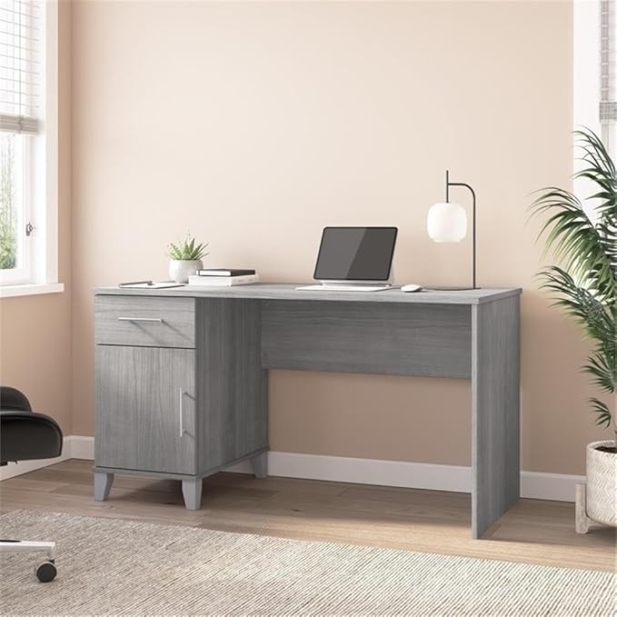 Bush Home Somerset 54W Office Desk with Drawer and Cabinet in Platinum Gray, Computer Table with Storage for Home Office Workspace