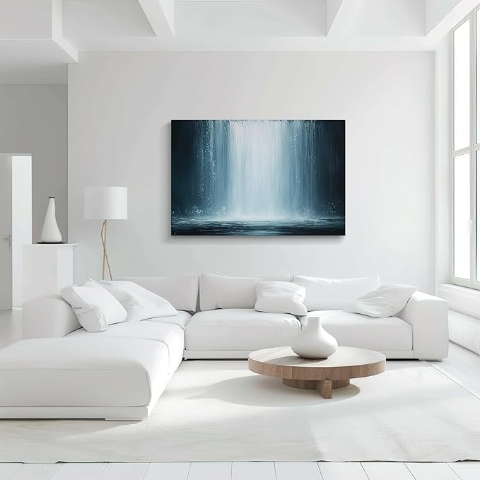 gaosoul Modern Abstract Canvas Wall Art Blue Fantasy Falls Paintings Stylish Framed Minimalism Artwork Prints for Living Room Bedroom Office Decor 48x32in
