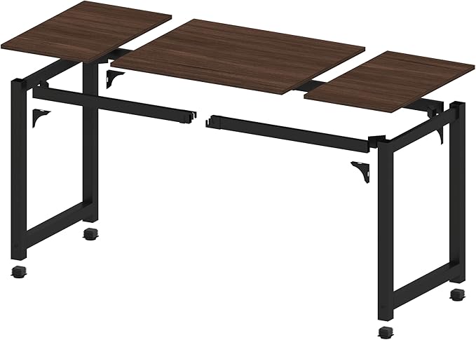NSdirect Large Office Desk for Home Office, Large 63” Computer Desk Table, Wide Writing Study Desk for 2 Person, Metal Sturdy Frame Thicker Steel Legs, Black Chocolate