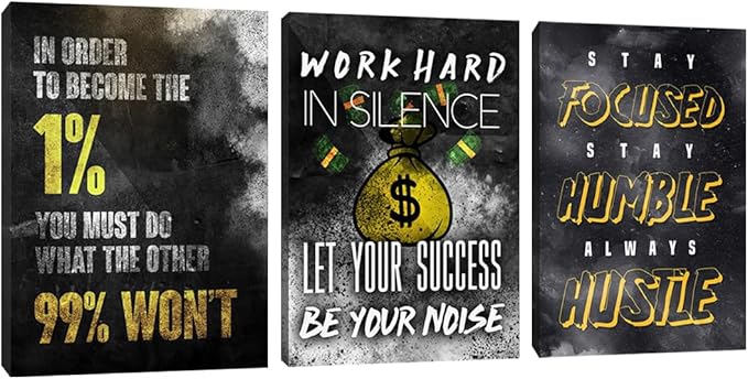 Modern Motivational Black Canvas Print Framed Wall Art Set of 3 Inspirational Poster and Prints Positive Quote Art Decorative Artwork Living Room Bedroom Office Decoration (60" Wx28 H)