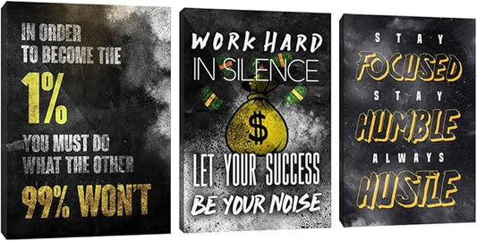 Modern Motivational Black Canvas Print Framed Wall Art Set of 3 Inspirational Poster and Prints Positive Quote Art Decorative Artwork Living Room Bedroom Office Decoration (60" Wx28 H)