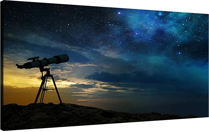 Canvas Wall Art for Living Room Bedroom Milky way at dawn and silhouette a telescope Big Large Wall Art Decor Framed Painting Wall Pictures Prints Artwork Office