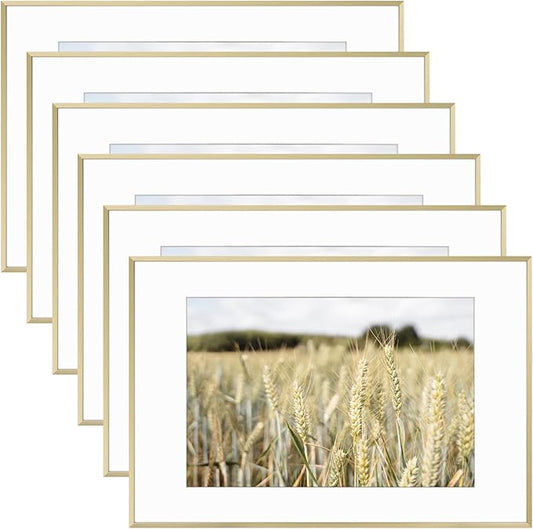 Golden State Art, Gallery Wall Frame Set of 6 - Gold 16x24 Aluminum Photo Frames with Mat for 12x18 Pictures - 16 x 24 inch Metal Frame with Real Glass Cover - Elegant Home or Office Decor