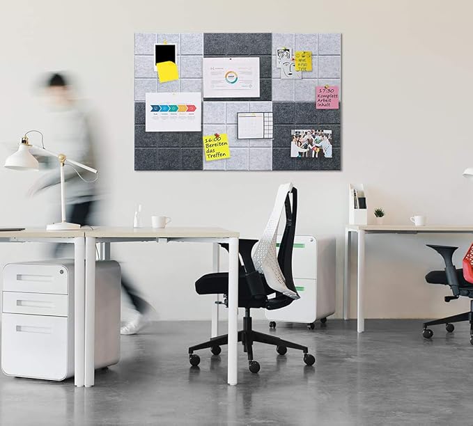 Large Felt Board Tiles for Wall with Pack of 6 Pin Board Notice Boards for Home Office Kitchen, Bulletin Board Wall Tiles for Photos Memos (Drak Grey+Light Grey, 6 Pack)