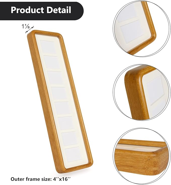 Hans 4"x16" Frames Collage Photo Frame Single Mat with Eight 1.5x2.5 Openings and Satin Solid Frame Horizontal or Vertical(8 Openings)