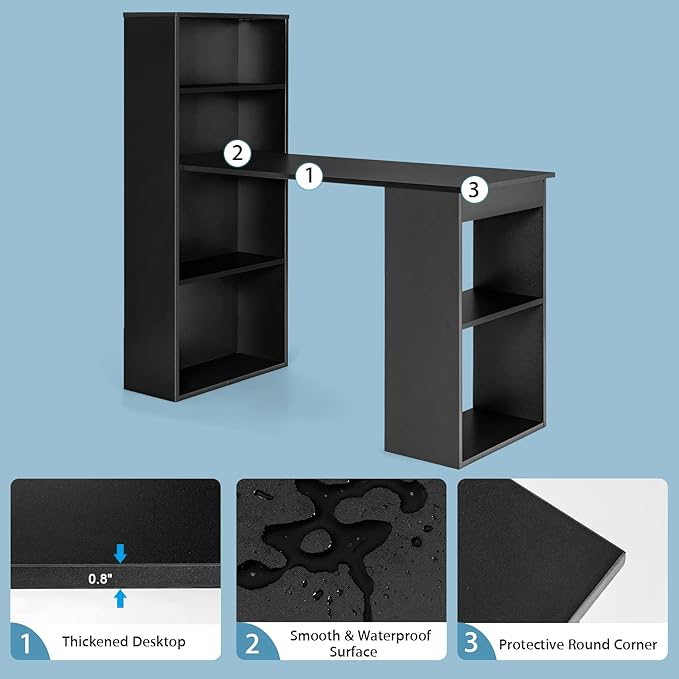 Tangkula Computer Desk with Bookshelf, Writing Study Desk with Storage Shelves & CPU Stand, Modern Compact Computer Workstation for Home & Office, Space-Saving Design (Black)
