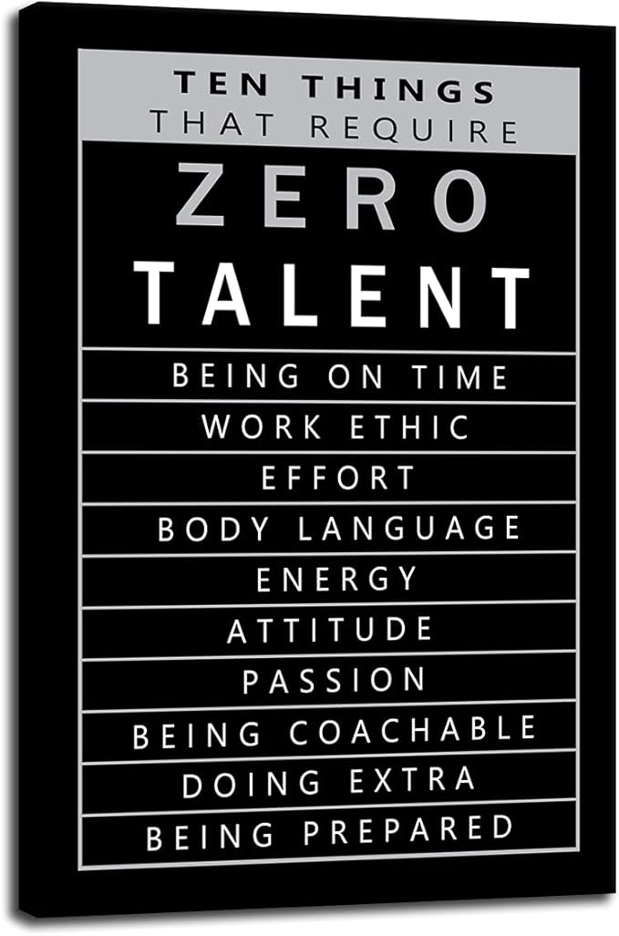 Inspiring Office Canvas Wall Art Ten Things That Require Zero Talent Picture Inspirational Painting Positive Modern Entrepreneur Quotes Poster Home Decor Office Bedroom Ready to Hang[24''W x 36''H]