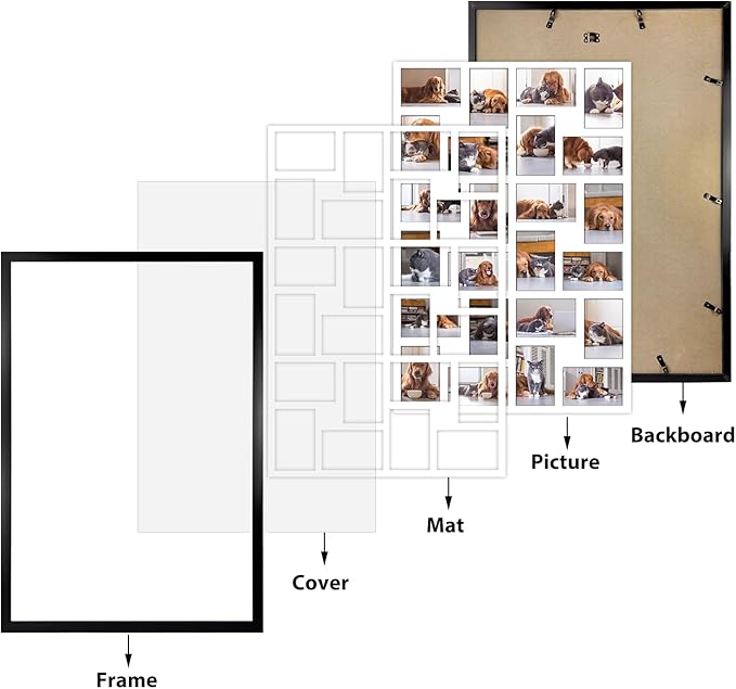 HORLIMER 2 Pack 4x6 Picture Frames Collage with 24 Openings, Multi Photo Frame for Wall Hanging, Black