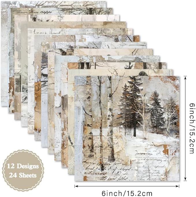 Scrapbook Paper Pad, 6x6 Inch, Single-Sided Decorative Craft Paper, 24 Sheets for Scrapbooking, Cardmaking & DIY Crafts - Winter Gray
