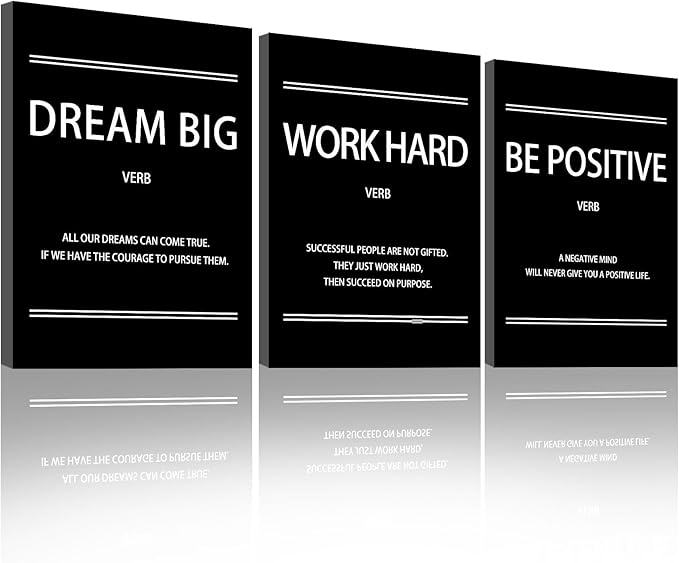Halioyo Motivational Canvas Wall Art Inspirational Office Wall Decor, 12 x 16 Inch Positive Poster Picture Artwork Wall Painting for Bedroom Living Room Classroom Office Decor - 3pieces