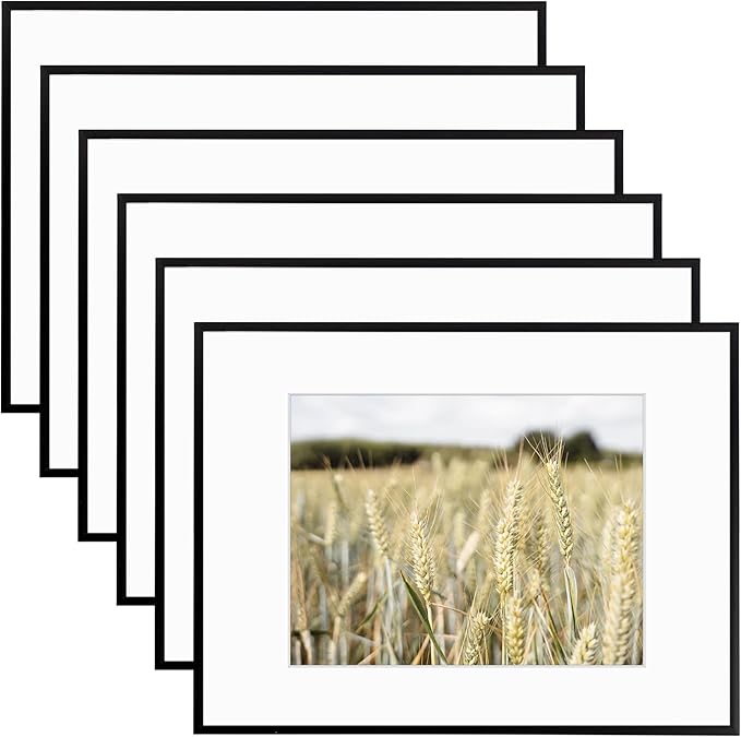 Golden State Art, Gallery Wall Frame Set of 6 - Black 12x16 Aluminum Photo Frames with Mat for 8.5x11 Pictures - 12 x 16 inch Metal Frame with Real Glass Cover - Elegant Home or Office Decor