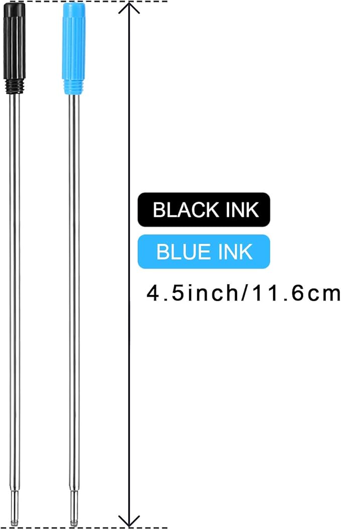 Jovitec 24 Pieces Replaceable Ballpoint Pen Refills Metal Pen Ink Refills Smooth Writing 4.5 Inch (11.6 cm) and 1 mm Medium Tip for Gifts Office(Black and Blue)