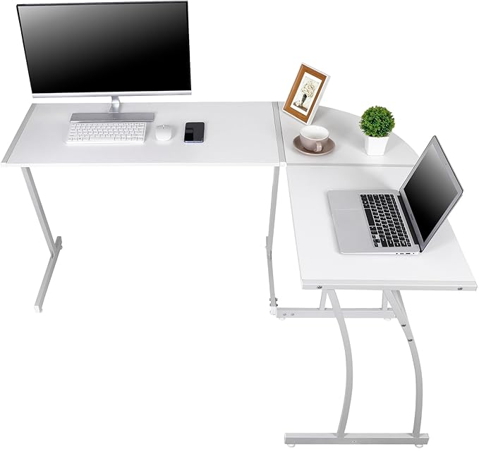 SUPER DEAL L-Shaped Corner Desk Computer Gaming Desk - Modern Home PC Table Office Writing Workstation, White