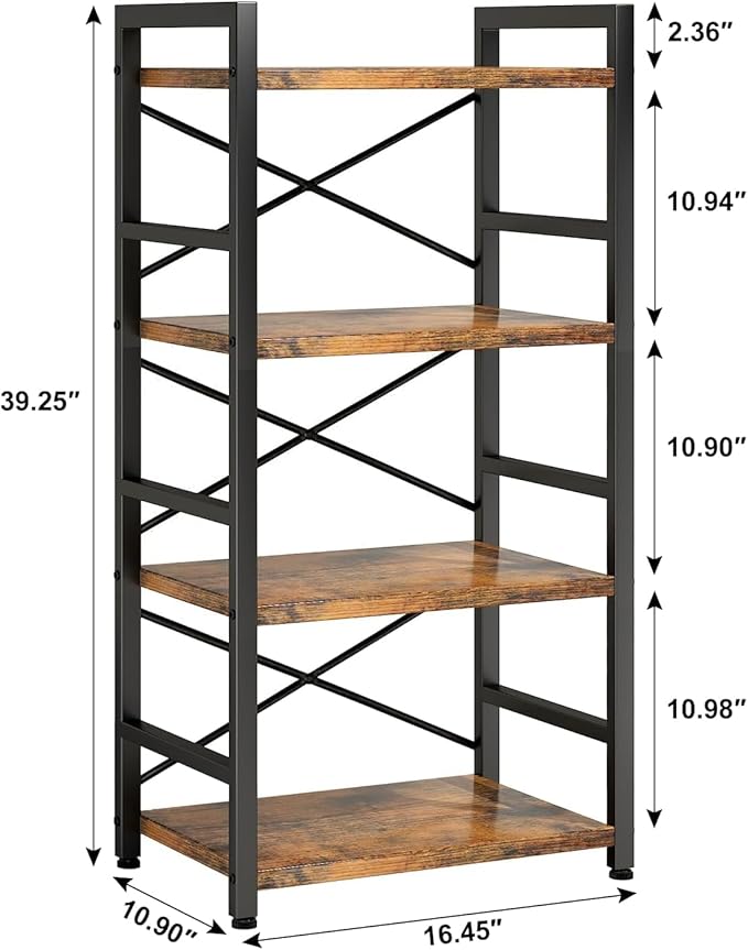 Small Bookshelf for Small Spaces, 3-Tier Industrial Bookcase with Metal Frame and Wood Shelves, Narrow Storage Shelf for Living Room, Bedroom, Apartment (4)