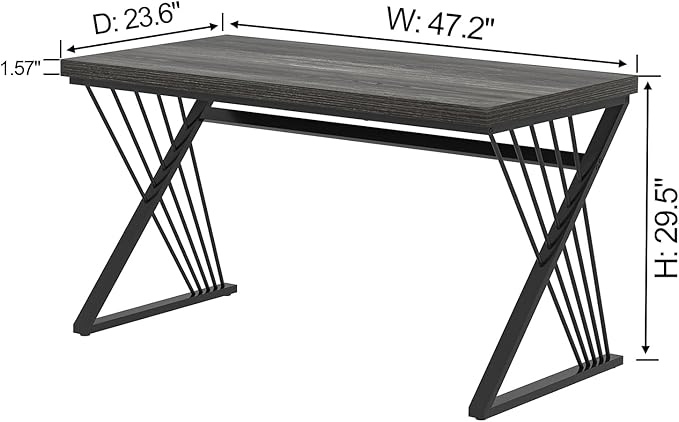 FOLUBAN Modern Home Office Desks, Rustic Wood and Metal Computer Desk, Industrial Writing Study Gaming Table for Living Room Bedroom, Dark Gray, 47 Inch