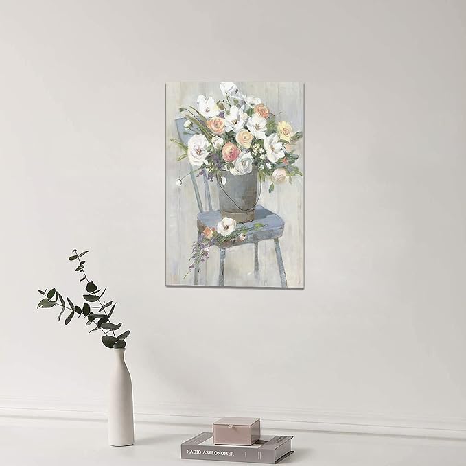 yerretin Farmhouse Flower Wall Art Country Floral Pictures Wall Decor Rustic Canvas Paintings Modern Artwork Home Decorations for Bathroom Bedroom Living Room Framed 16"x24"