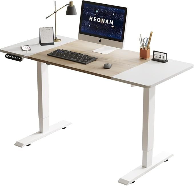 55 Inch Computer Desk with Power Outlets and USB Ports, Large Office Desk for Home Office, Modern Writing Table with Sturdy Frame