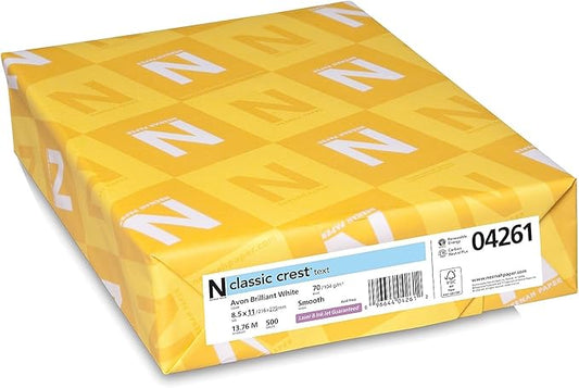 Neenah Paper CLASSIC CREST, 8.1/2 x 11-inch, 70 lb., Smooth, Avon Brilliant White, 500/Ream (04261)
