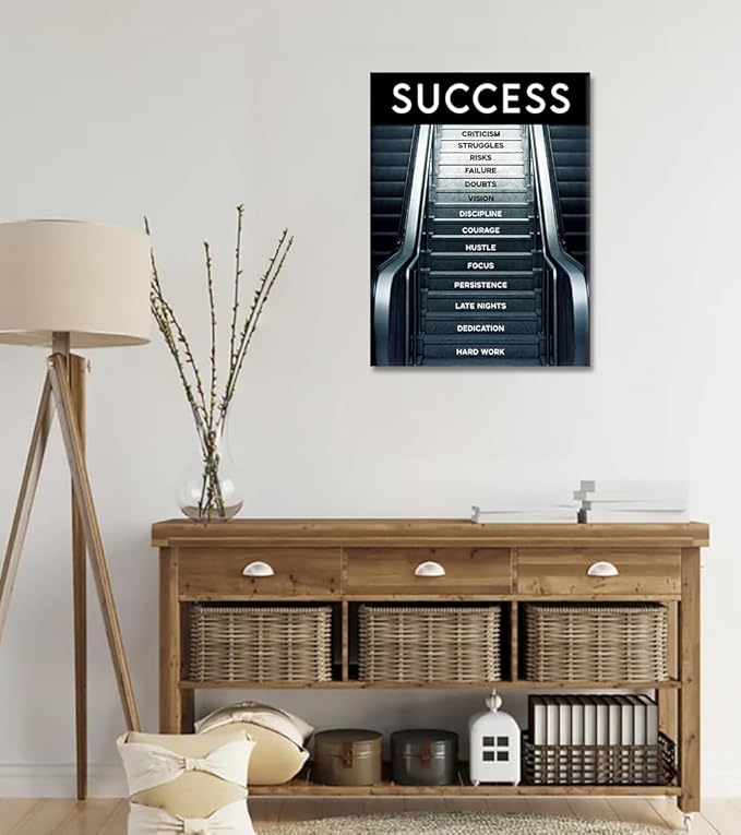 Abstract Creative Inspirational Framed Posters Success Factors Successful Stair Giclee Canvas Paintings Ladder to Success Motivational Artwork for Classroom Library Framed Ready to Hang-18x24 inches