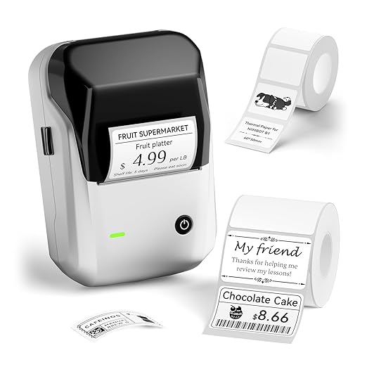 NIIMBOT B1 Label Maker with Tapes, 2 Inch Portable Thermal Label Printer for Home School Office Small Business, Address, Bakery, Crafts, Retail, Support Smartphones & PC, Silver