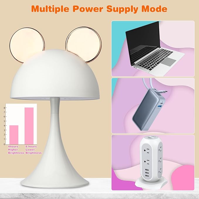 Rechargeable Mouse-Shaped LED Bedside Lamp – Kids Room Night Light with Touch Dimming & 3 Color Temperatures (Gold)