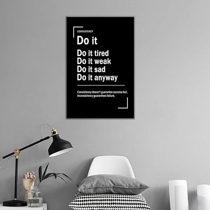 Inspirational Canvas Wall Art Do It Motivational Quotes Home Decor Poster Print Black and White Positive Picture Painting Artwork for Modern Bedroom Bathroom Gym Stretched and Framed [12''Wx18''H]