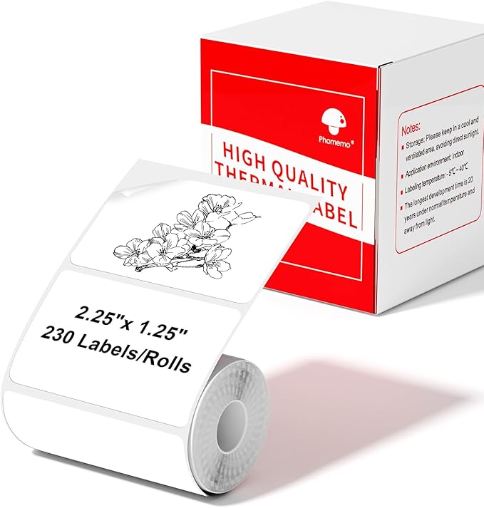 Phomemo M220 Label Maker Green & 1 Roll White Thermal Label 2.25"x1.25"(57x32mm), Upgrade 3 Inch Barcode Portable Printer, for Office & Small Business, Compatible with Phones&PC