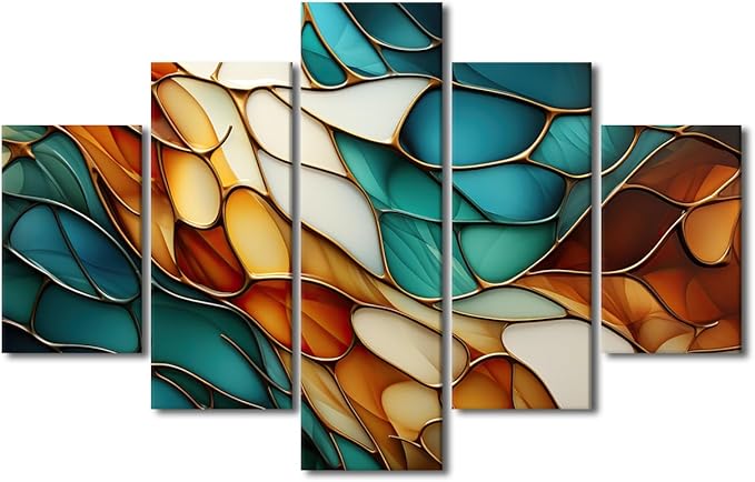 Canvas Wall Art for Men 5 Panel Abstract Canvas Wall Art Modern Abstract Texture Colorful Canvas Poster Prints for Lady Living Room Bedroom Wall Decor Stretched and Framed Ready to Hang 60x40 in