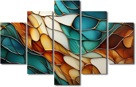 Canvas Wall Art for Men 5 Panel Abstract Canvas Wall Art Modern Abstract Texture Colorful Canvas Poster Prints for Lady Living Room Bedroom Wall Decor Stretched and Framed Ready to Hang 60x40 in