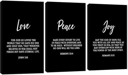 3 Piece Inspirational Wall Art, Black Sayings Prints Picture, Quotes "Love Peace Joy" Motivational Canvas Art for Religious Decor Gifts, Stretched And Framed Artwork for Home Wall Decor (36"Wx18" H)