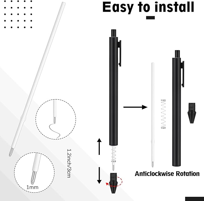 50 Pcs 1mm Retractable Ballpoint Pen Refills Bulk 4.92 Inch Replacement Ballpoint Ink Pen Refills Smooth Writing for Click Ball Point Pens School Office Supplies(Black Ink,Classic)