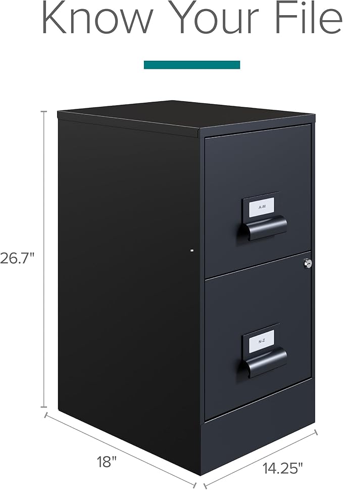 Office Dimensions 18" Deep 2 Drawer Premier Height File Cabinet, Black