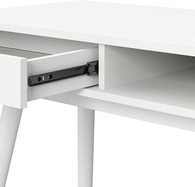 Nora 40W Writing Desk in Pure White | Compact Writing Table with Storage, Workstation for Home Office or Study Room