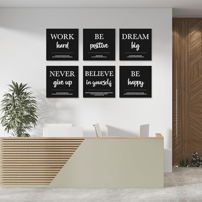 GUBIYU Motivational Framed Canvas Wall Art Positive Quote, Black Small Poster, Positive Motivational Set of 6 Prints,Stay Positive Prints, Inspirational Wall Art Prints, Office Wall Decor Art 12"x12"
