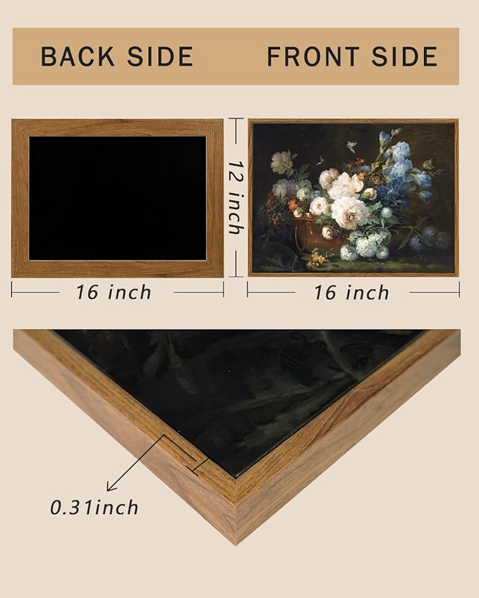 ARPEOTCY Vintage Framed Canvas Wall Art, Bathroom Hydrangea Peonies Floral Pictures Prints Retro Wall Decor, Farmhouse Moody Bedroom Living Room Flower Paintings, 12x16 Inch